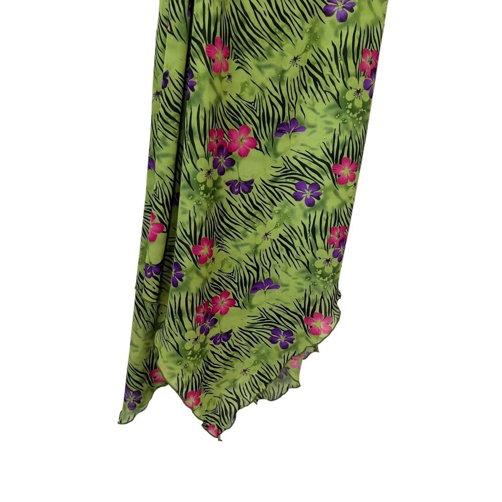 Vintage 90s Green Floral Jungle Print Sleeveless Chiffon Midi Dress Medium - Picture 3 of 9